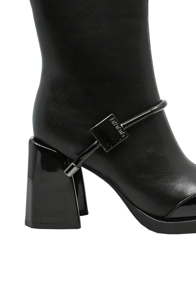 Imagine Botine damă cu vârf pătrat din lac, negre, din piele naturală GOR3145