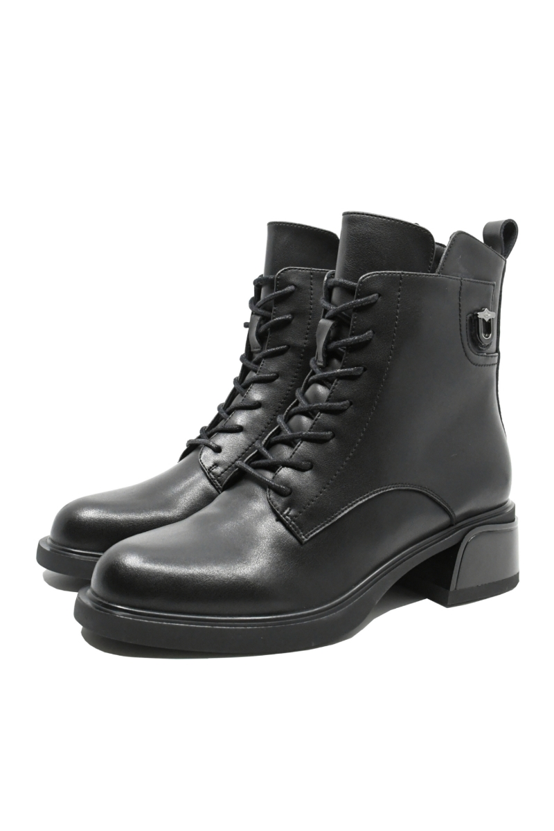 Imagine Ghete ankle cu șireturi, negre din piele naturală GOR5238