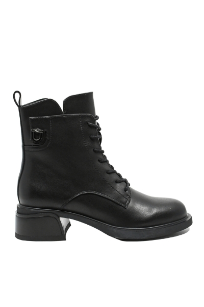 Imagine Ghete ankle cu șireturi, negre din piele naturală GOR5238