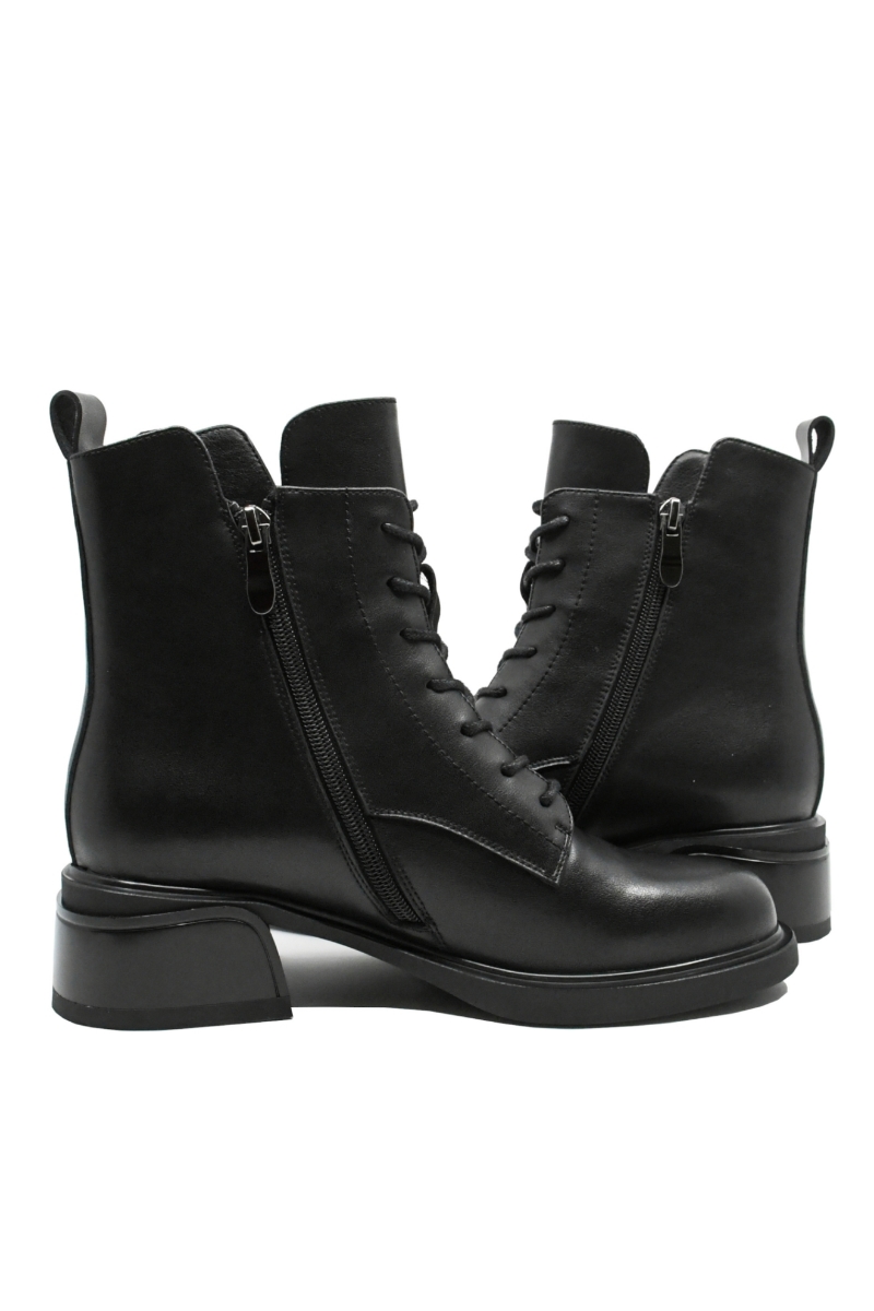 Imagine Ghete ankle cu șireturi, negre din piele naturală GOR5238