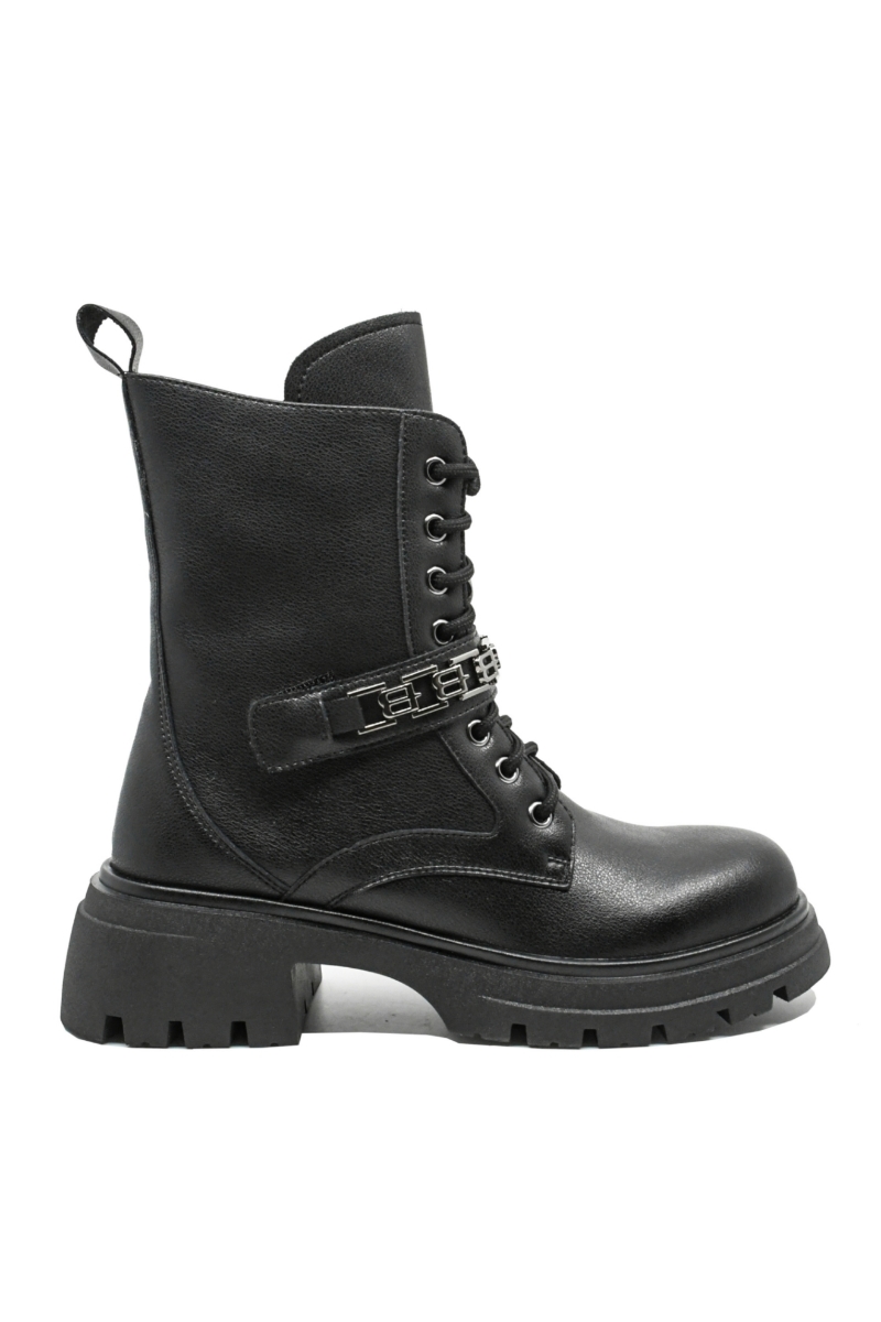 Imagine Ghete stil combat cu șireturi, negre din piele naturală GOR061