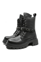 Imagine Ghete stil combat cu șireturi, negre din piele naturală GOR061
