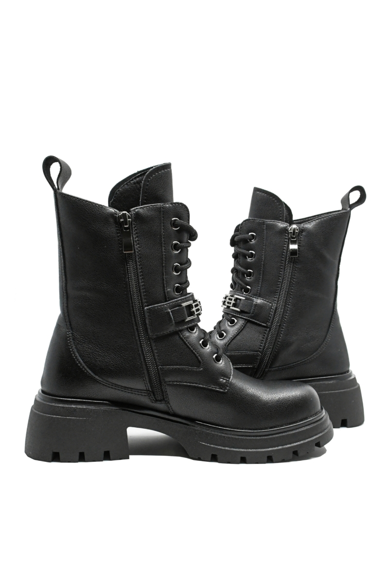 Imagine Ghete stil combat cu șireturi, negre din piele naturală GOR061