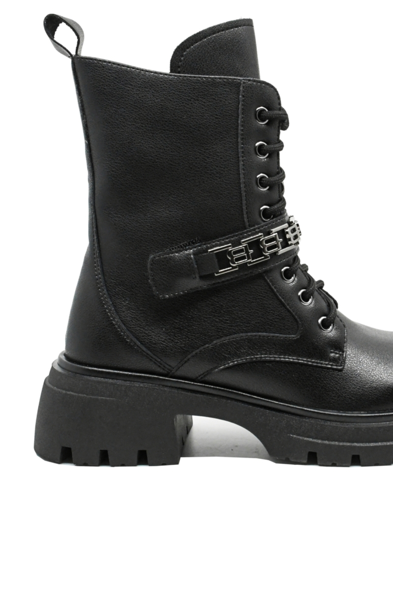 Imagine Ghete stil combat cu șireturi, negre din piele naturală GOR061