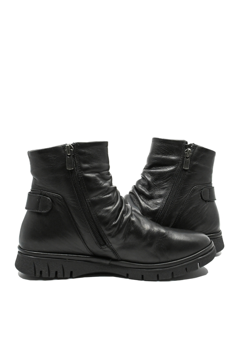 Imagine Ghete damă ușoare cu încrețituri, negre, din piele naturală MIR10010