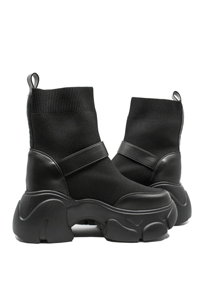 Imagine Ghete damă stil șosetă negre, cu platformă voluminoasă FNX902