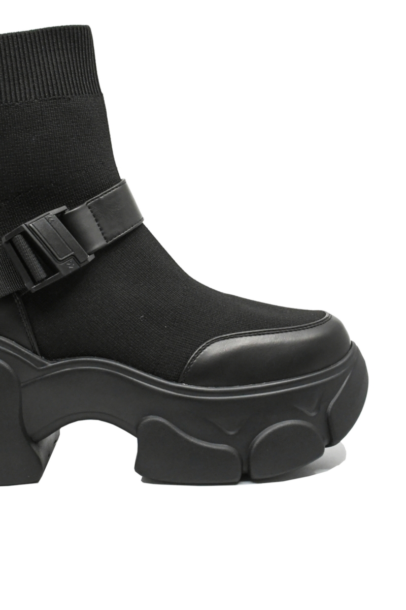 Imagine Ghete damă stil șosetă negre, cu platformă voluminoasă FNX902