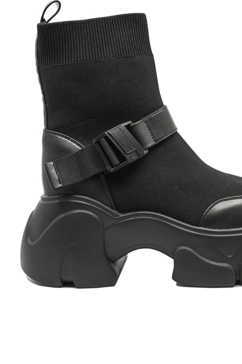 Imagine Ghete damă stil șosetă negre, cu platformă voluminoasă FNX902