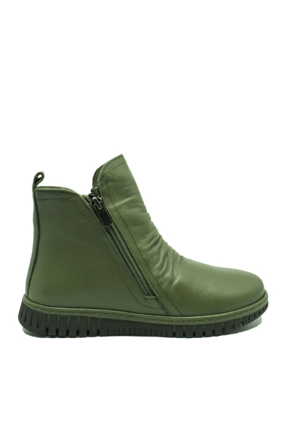 Imagine Ghete joase cu două fermoare, kaki, din piele naturală MIR23663