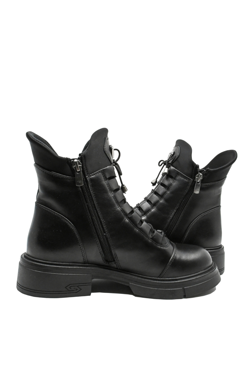 Imagine Ghete ankle  damă negre din piele naturală, cu decorațiune metalică MIR6001