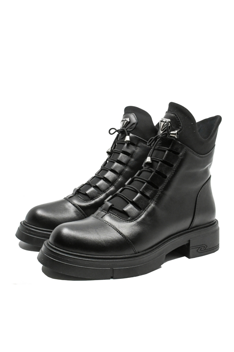 Imagine Ghete ankle  damă negre din piele naturală, cu decorațiune metalică MIR6001