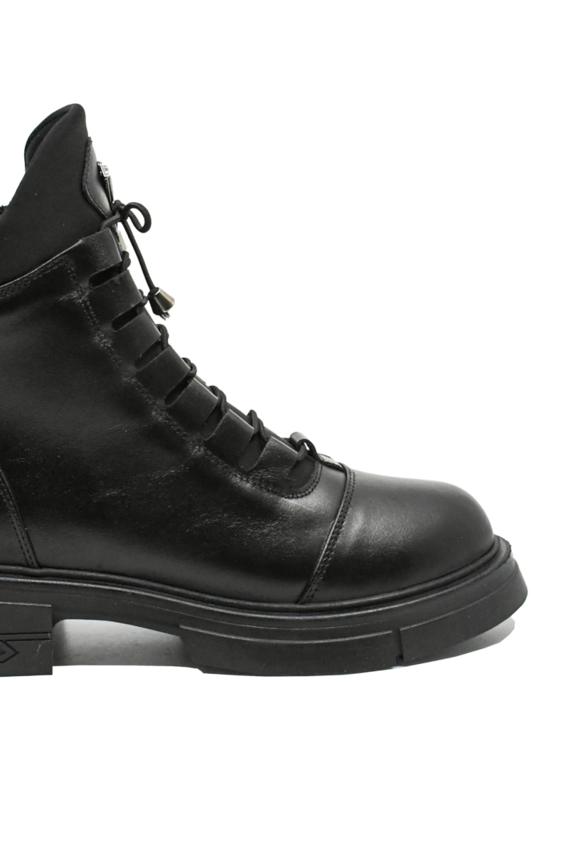 Imagine Ghete ankle  damă negre din piele naturală, cu decorațiune metalică MIR6001