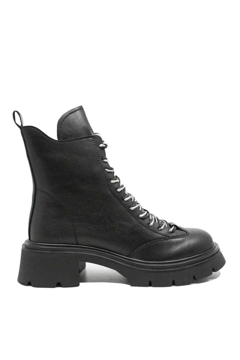 Imagine Ghete damă negre din piele naturală cu șireturi contrast OTR70028