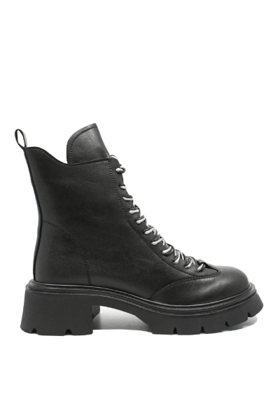 Imagine Ghete damă negre din piele naturală cu șireturi contrast OTR70028