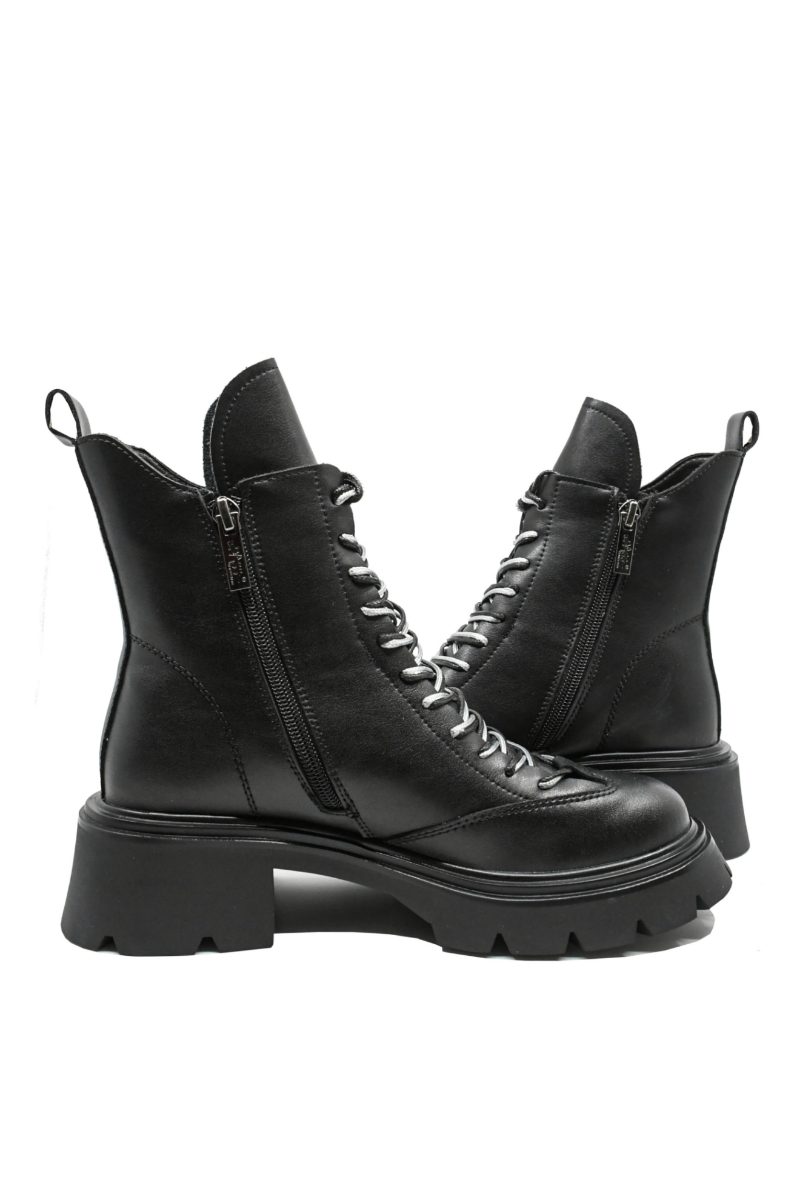 Imagine Ghete damă negre din piele naturală cu șireturi contrast OTR70028