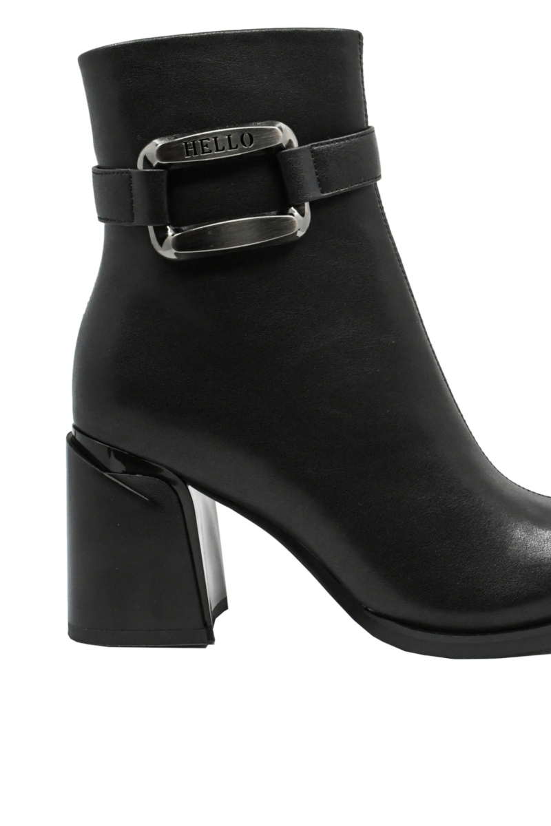 Imagine Botine damă cu cataramă decorativă, negre, din piele naturală GOR102