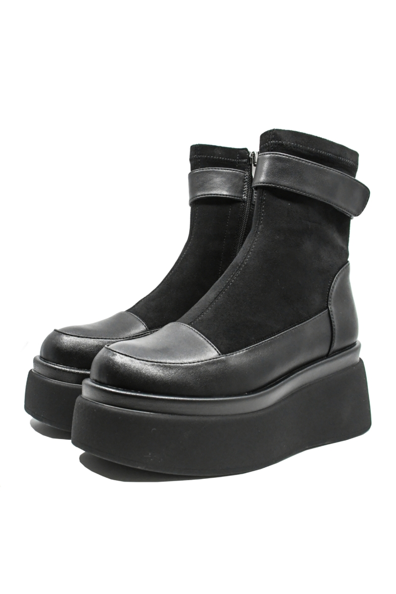 Imagine Ghete damă cu platformă înaltă, negre, din piele naturală GOR8365