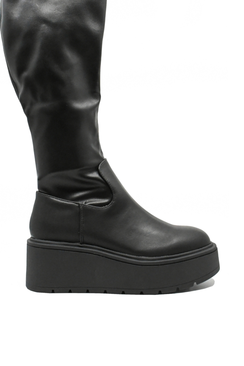 Imagine Cizme damă cu platformă și carâmb moale, negre din piele naturală GOR160304