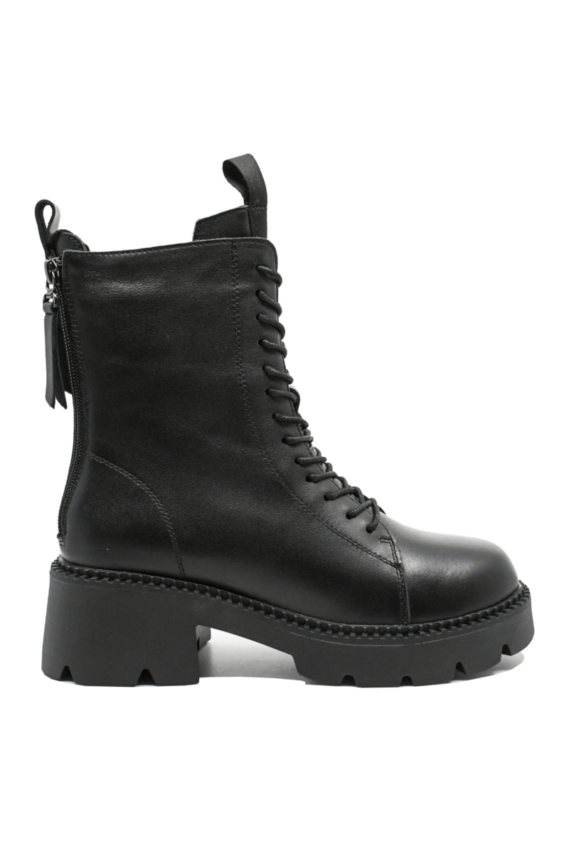 Imagine Ghete damă combat style negre, din piele naturală FNX22373