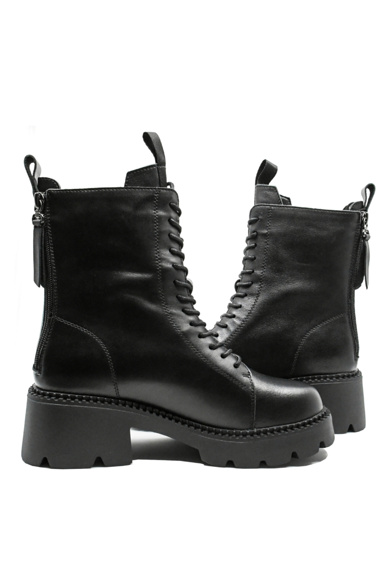Imagine Ghete damă combat style negre, din piele naturală FNX22373