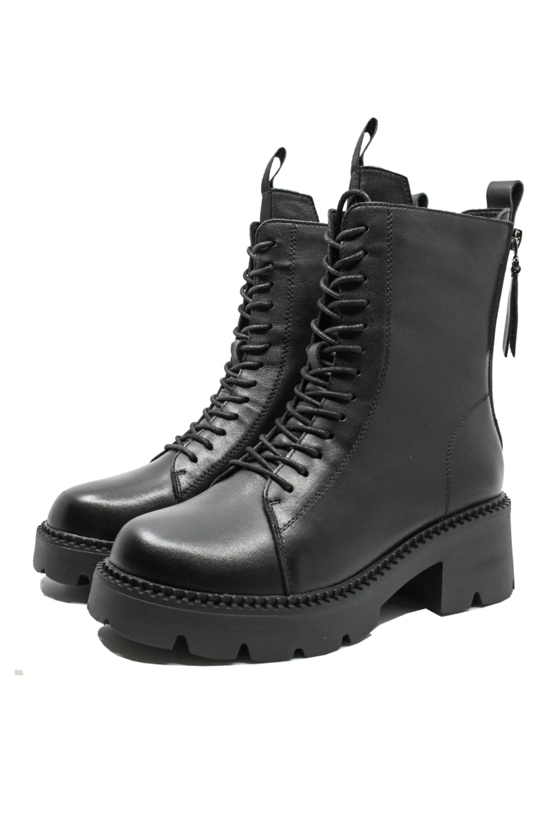 Imagine Ghete damă combat style negre, din piele naturală FNX22373