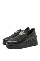 Imagine Pantofi slip-on flexibili cu talpa înaltă, negri din piele naturală MIR24232409