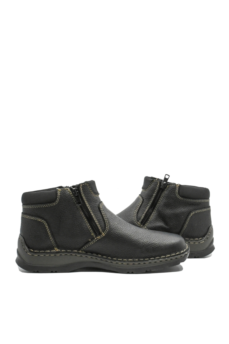 Imagine Ghete bărbați, îmblănite, negre din piele naturală cu granulații și cusături decorative RIK05362-00