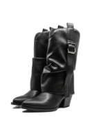 Imagine Cizme ciocate damă negre din piele naturală, cu carâmb suprapus  OTR70001