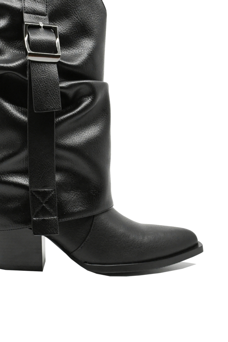 Imagine Cizme ciocate damă negre din piele naturală, cu carâmb suprapus  OTR70001