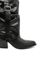 Imagine Cizme ciocate damă negre din piele naturală, cu carâmb suprapus  OTR70001