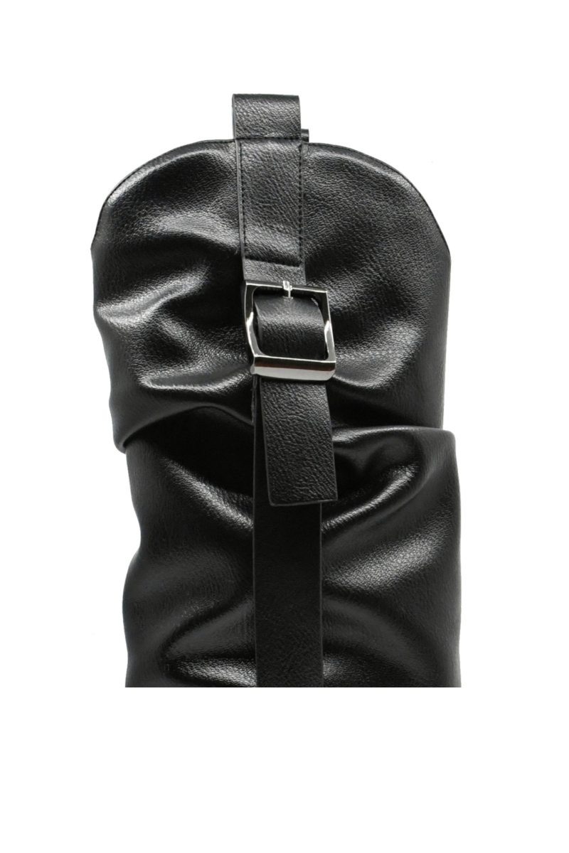 Imagine Cizme ciocate damă negre din piele naturală, cu carâmb suprapus  OTR70001