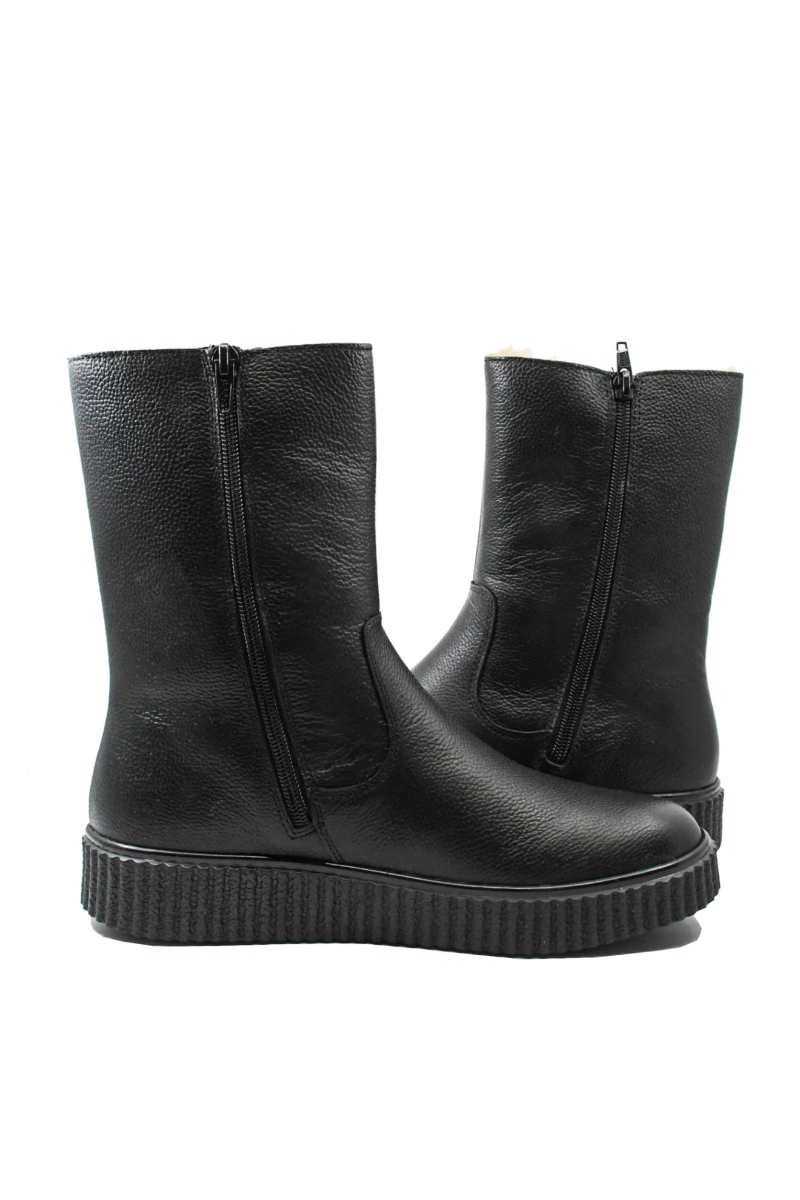 Imagine Ghete îmblănite negre din piele naturală cu aspect granulat RIKY4355-00