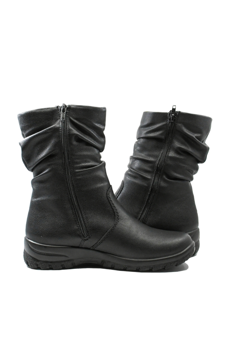 Imagine Ghete negre, din piele naturală, cu carâmb încrețit RIKZ7171-02