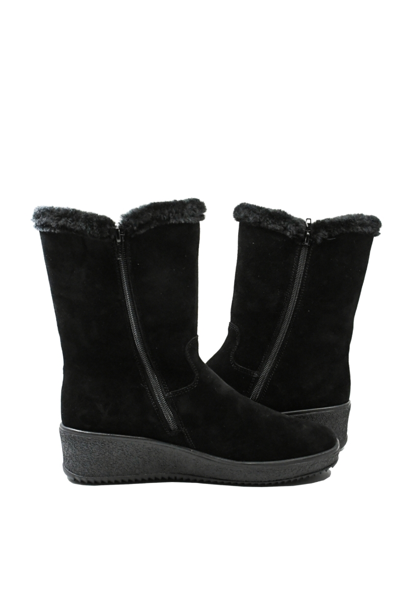 Imagine Ghete comode negre din piele întoarsă cu blăniță RIKY4456-00