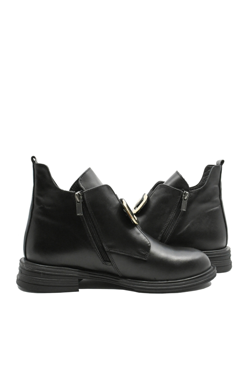 Imagine Ghete joase negre din piele naturală cu decorațiune aurie MIR20901-1