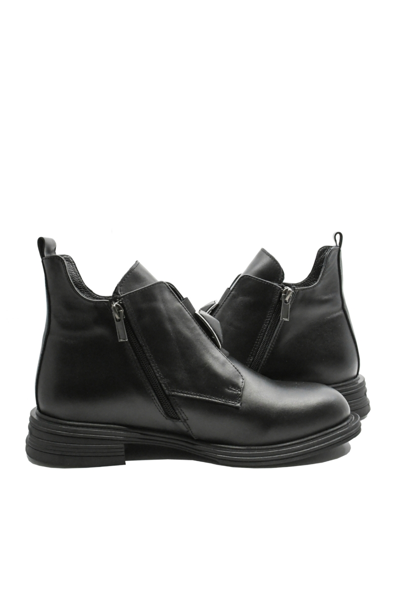 Imagine Ghete joase negre din piele naturală cu decorațiune argintie MIR20901