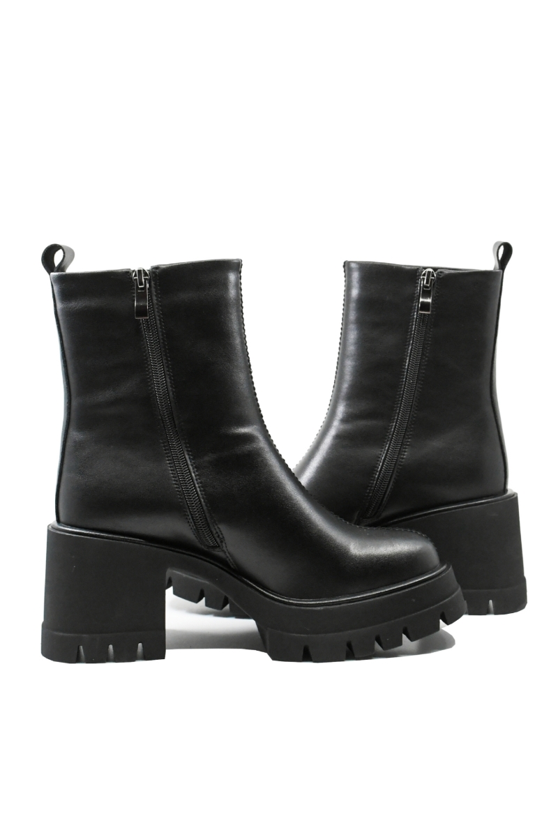 Imagine Ghete damă cu platformă și toc masiv, negre, din piele naturală GOR6926