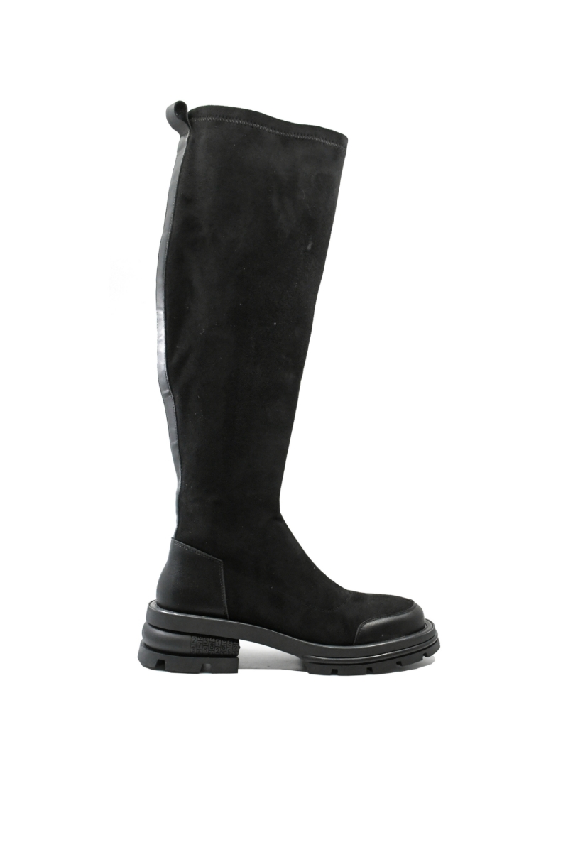 Imagine Cizme înalte cu carâmb moale, negre din piele întoarsă GOR195NV