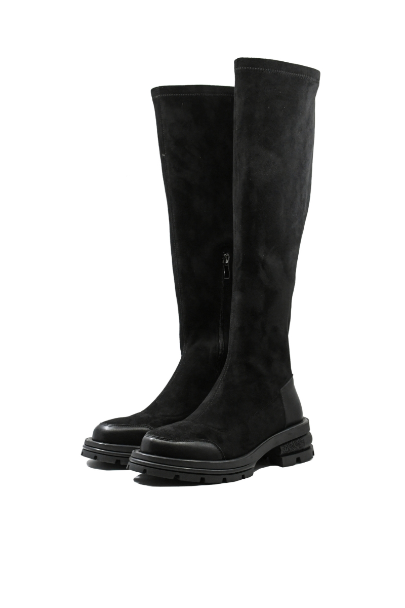 Imagine Cizme înalte cu carâmb moale, negre din piele întoarsă GOR195NV