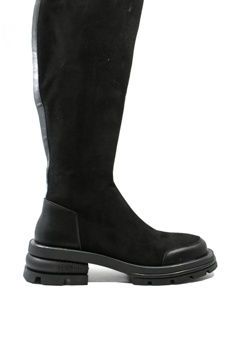 Imagine Cizme înalte cu carâmb moale, negre din piele întoarsă GOR195NV