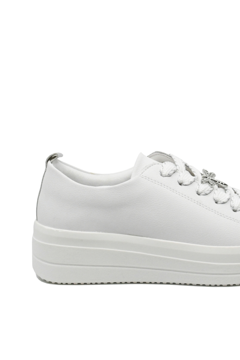 Imagine Pantofi sport dama albi din piele naturală, cu broșă libelulă argintie REMD1C03-82