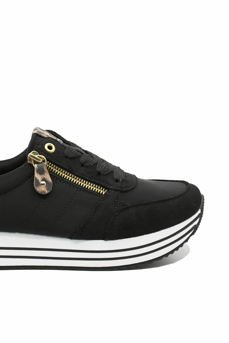 Imagine Pantofi sport damă negru cu animal print și garnituri de piele întoarsă REMD1316-03