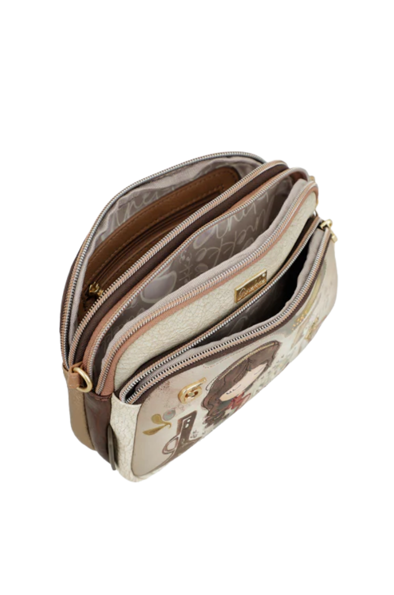 Imagine Poșetă crossbody cu trei compartimente, cream, colecția Muse, 42703-445