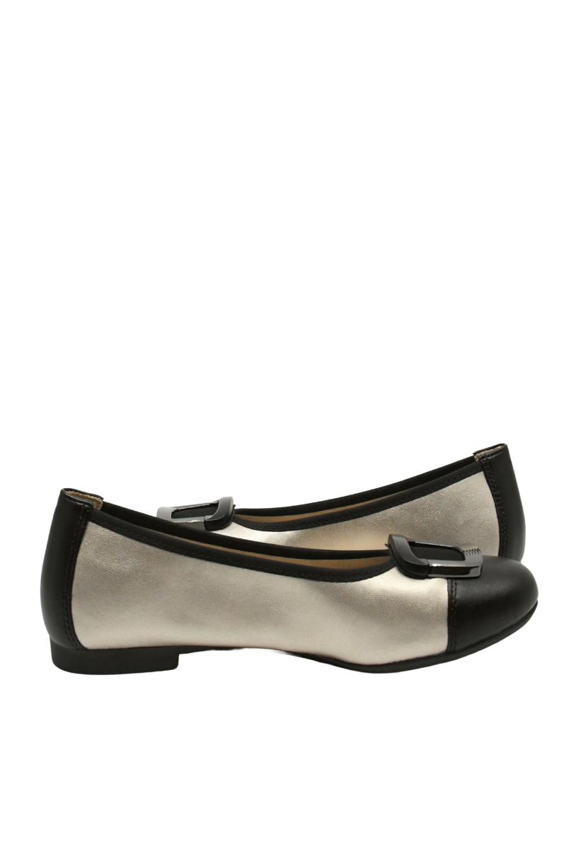 Imagine Balerini din piele naturală, aurii cu accente negre REMD0K12-90