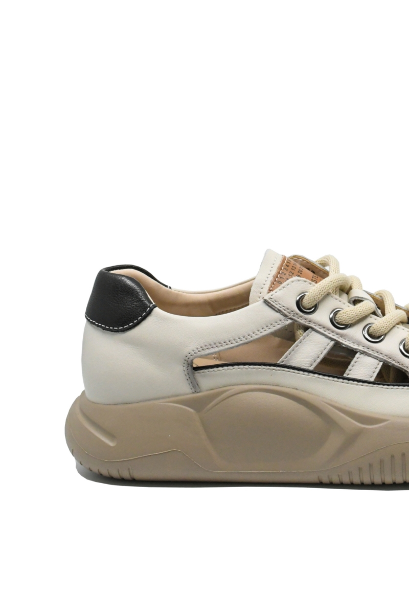 Imagine Pantofi damă sport decupați bej patinat din piele naturală FLG68883