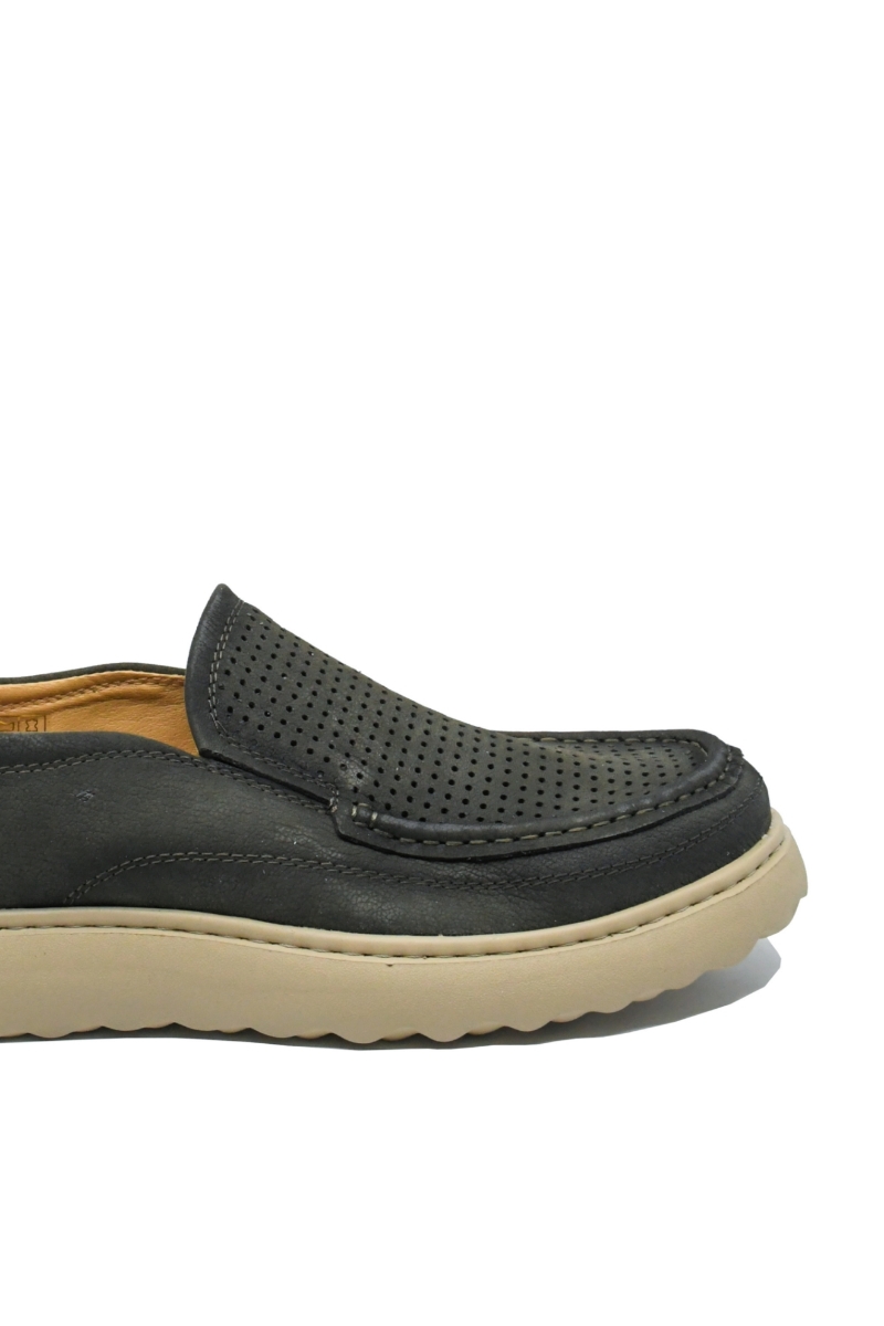 Imagine Mocasini bărbați verde închis din piele întoarsă cu perforații FLGSM-1