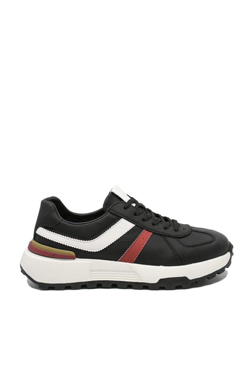 Imagine Pantofi sport negri cu detalii grena și albe, din piele naturală cu granulații FNX5317