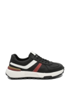 Imagine Pantofi sport negri cu detalii grena și albe, din piele naturală cu granulații FNX5317