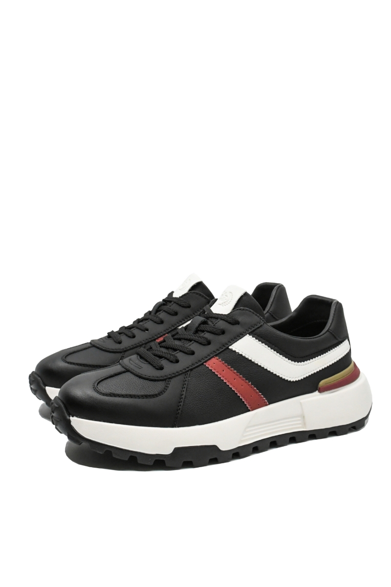 Imagine Pantofi sport negri cu detalii grena și albe, din piele naturală cu granulații FNX5317