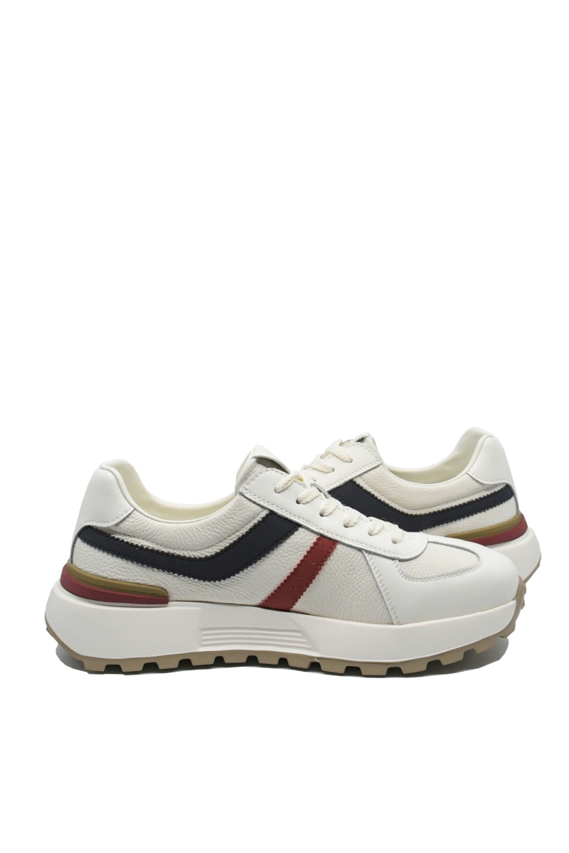 Imagine Pantofi sport albi cu detalii grena și negre, din piele naturală cu granulații FNX5317